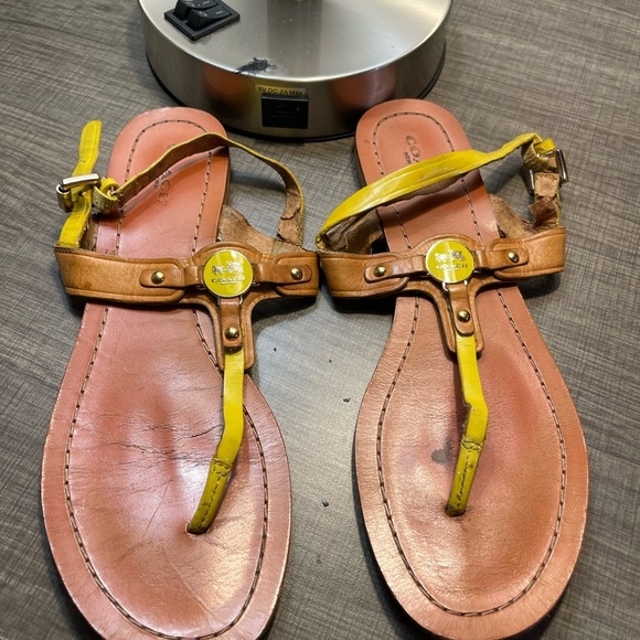 Coach Tan and Yellow Sandals - Picture 3 of 4